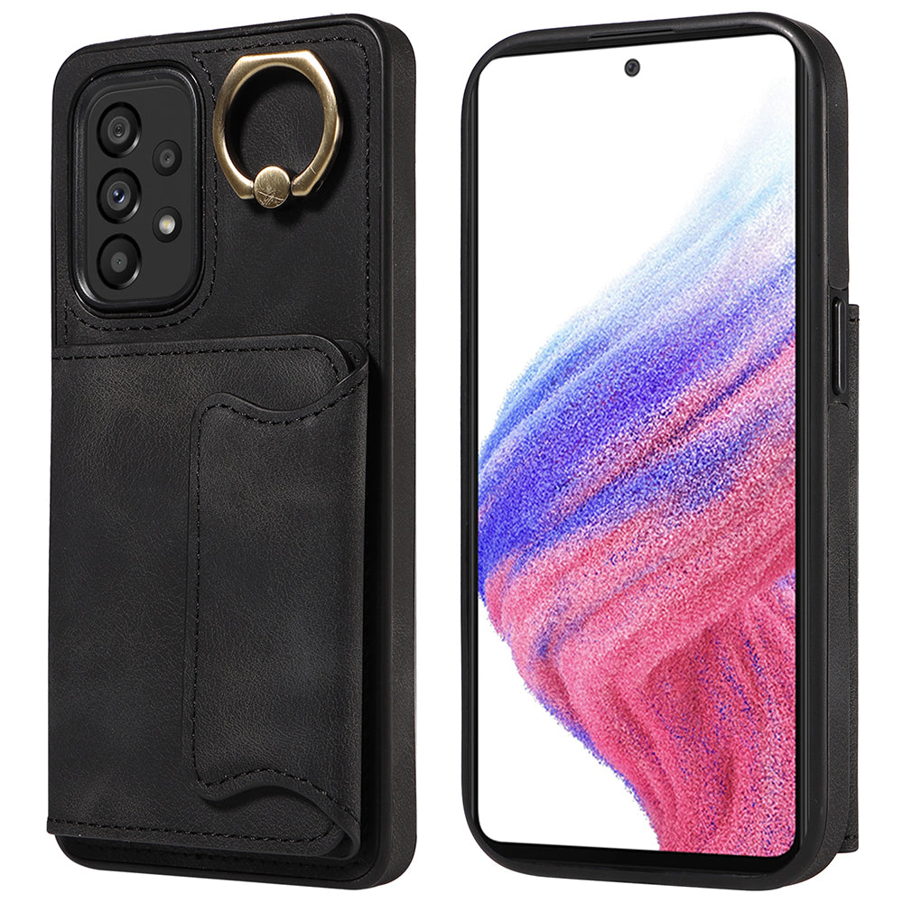 001 For Samsung Galaxy A53 5G Card Holder Anti-fall Phone Case Finger Ring Kickstand PU Leather TPU Cover 001 For Samsung Galaxy A53 5G Card Holder Anti-fall Phone Case Finger Ring Kickstand PU Leather TPU Cover